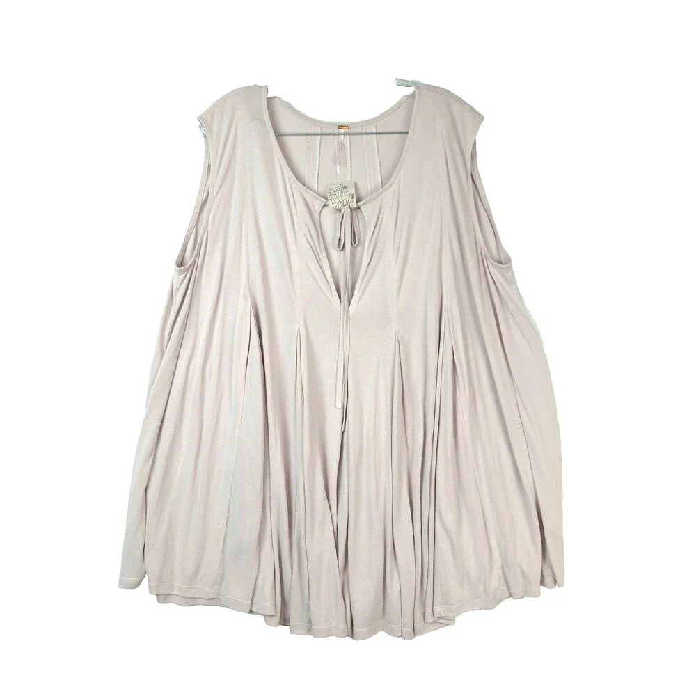 Free People Sasha Oversized Sleevless Tunic Top Lilac Modal Pintuck Flowy NEW